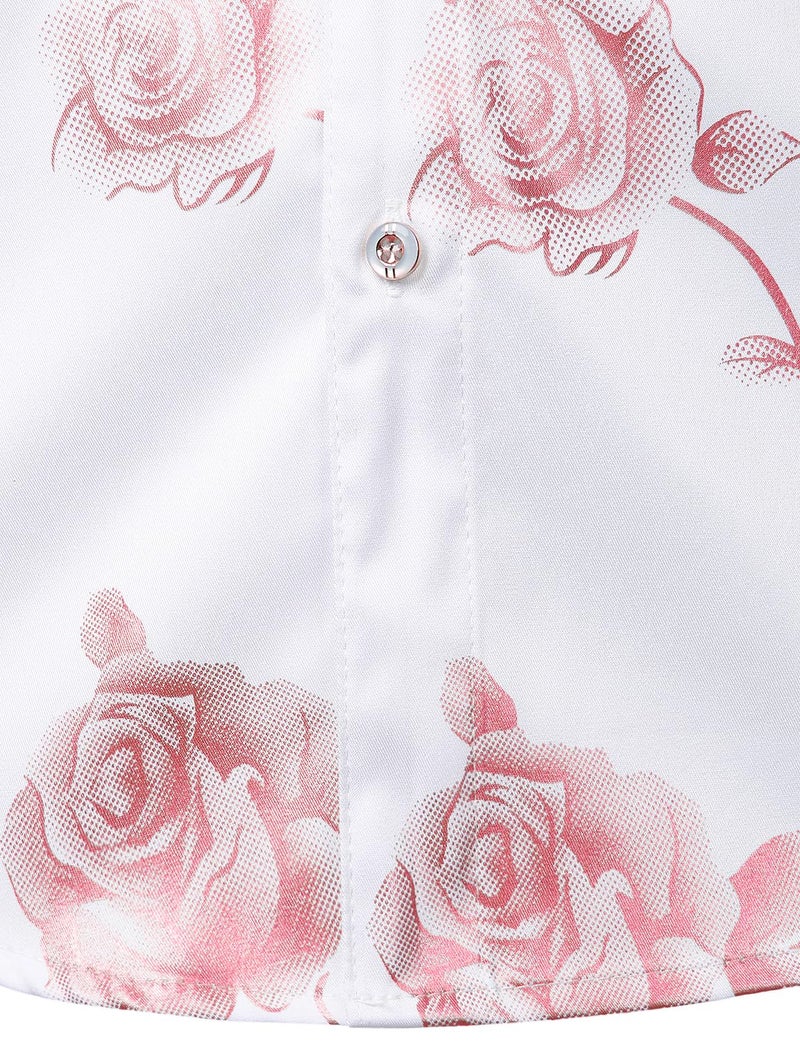 ZEROYAA Mens Hipster 3D Rose Deign Slim Fit Long Sleeve Button Up Dress Shirts ZZCL22 White Pink Large - Image 4